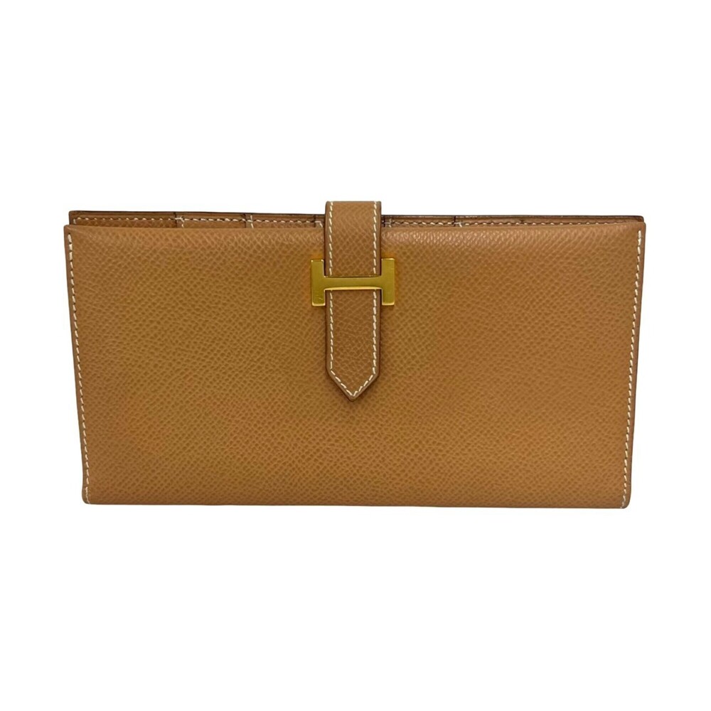 HERMES Vintage Bearn Courchevel Leather Long Wallet, Natural Sable Brown, 23620